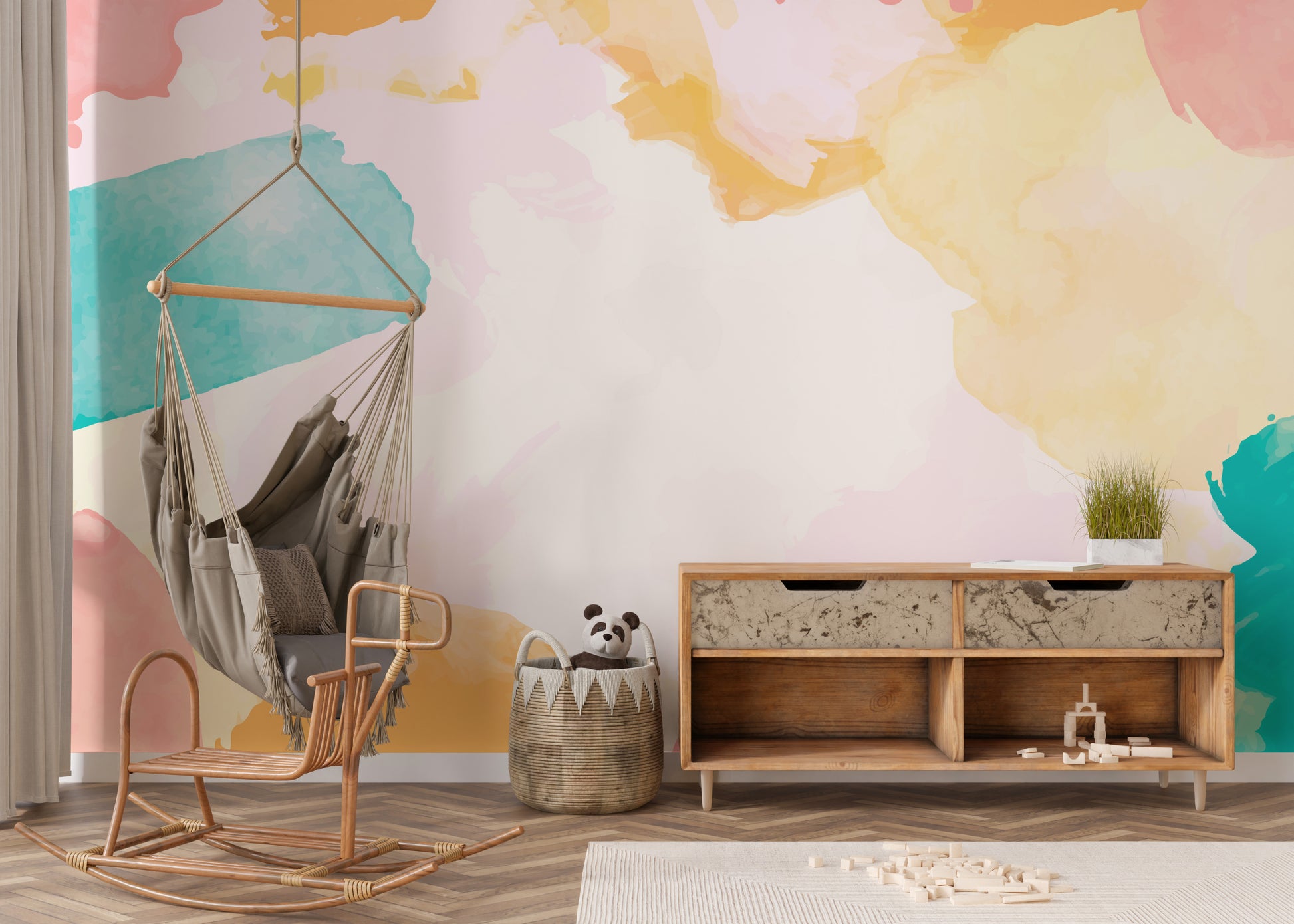 Blurred watercolor wall mural in soft tones
