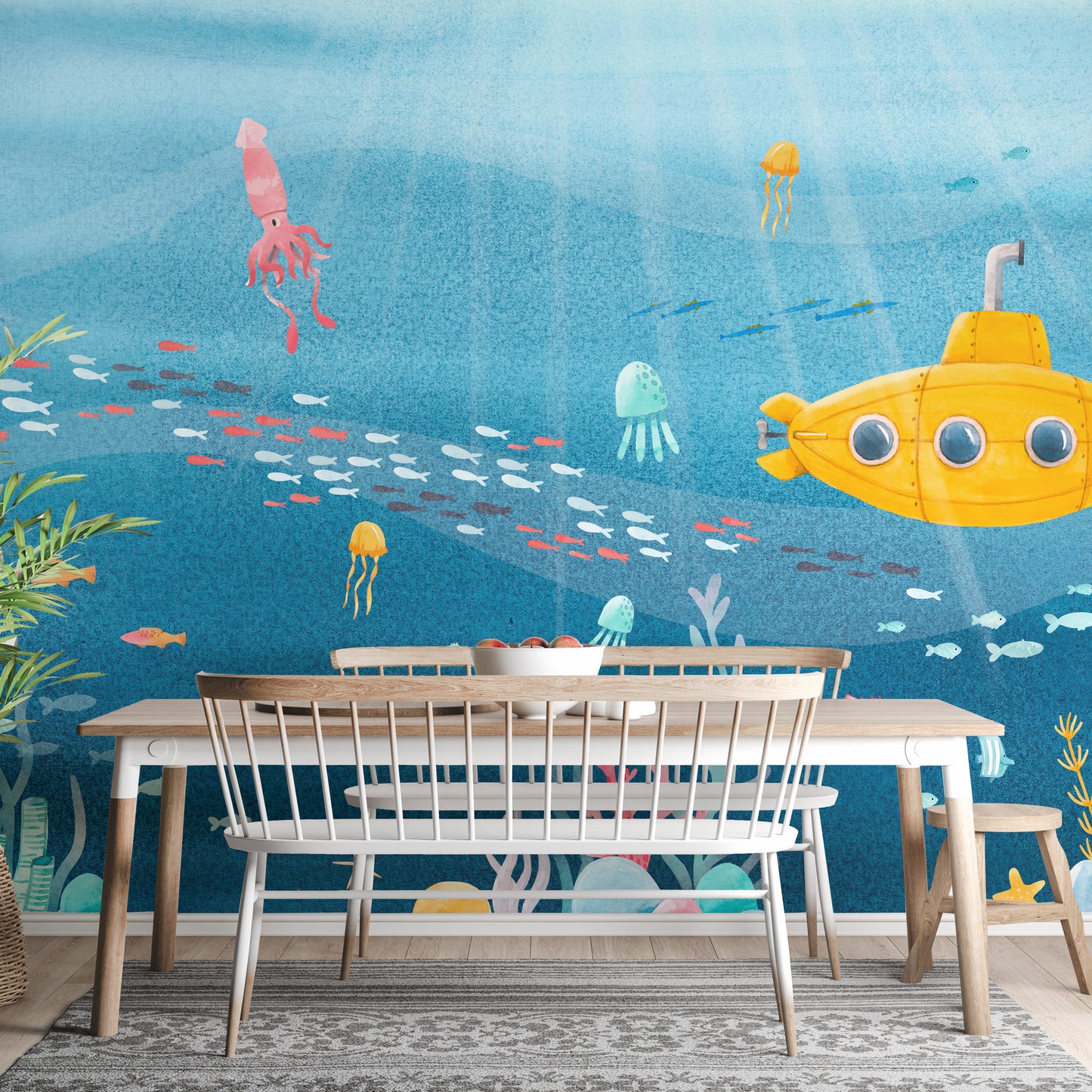 Watercolor Underwater Sea Life peel and stick wallpaper