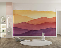 Watercolor Wavy Mountain Hand Drawn Wall Murals - Giffywalls