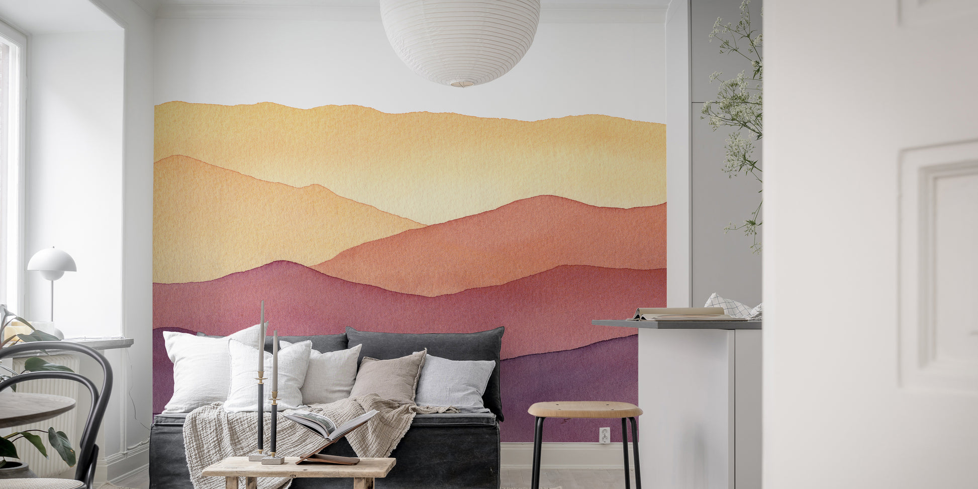 Watercolor Wavy Mountain Hand Drawn Wall Murals - Giffywalls