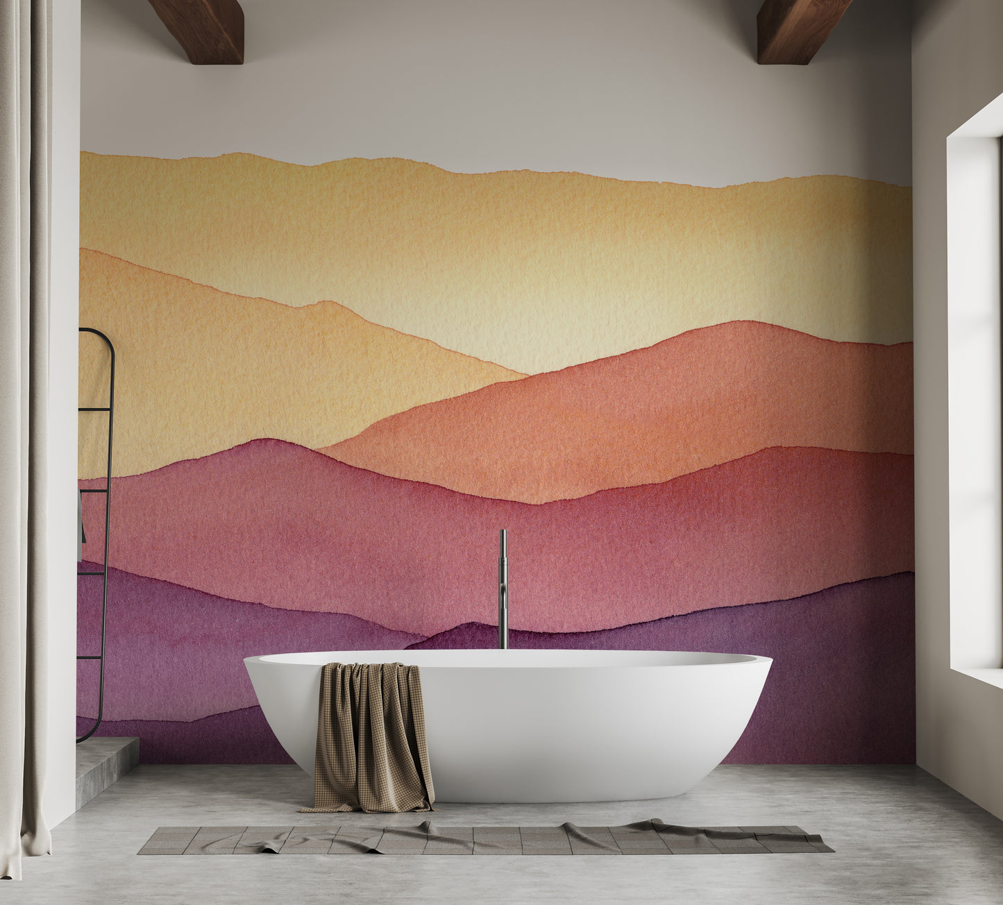 Pastel watercolor wavy mountain mural art