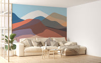 Serene watercolor mountain mural art