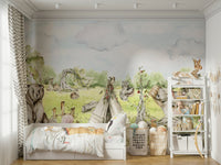 Watercolor Whimsical Forest Friends Wall Mural.

