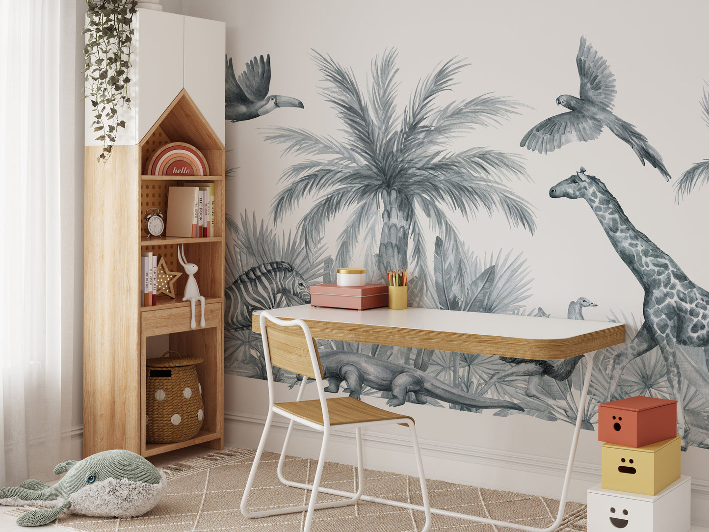 Watercolor Wild Animals Kids Room Wallpaper Wall Murals - Giffywalls