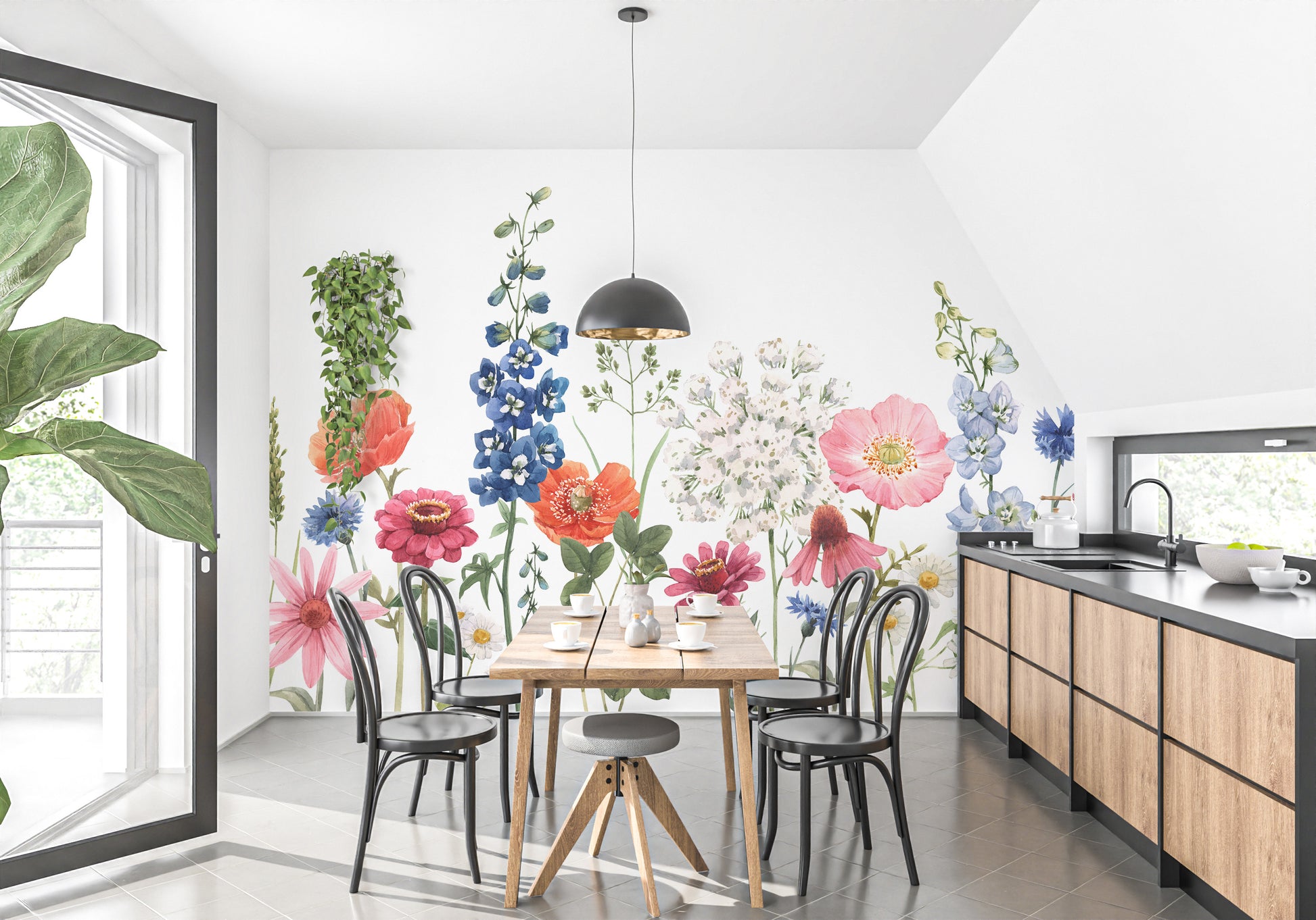 Watercolor Wild Flowers Wallpaper Mural - Giffywalls