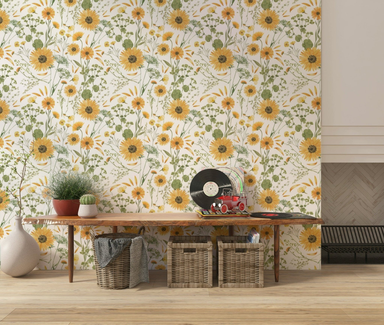 Charming Wildflower Dream wallpaper, golden blooms texture.