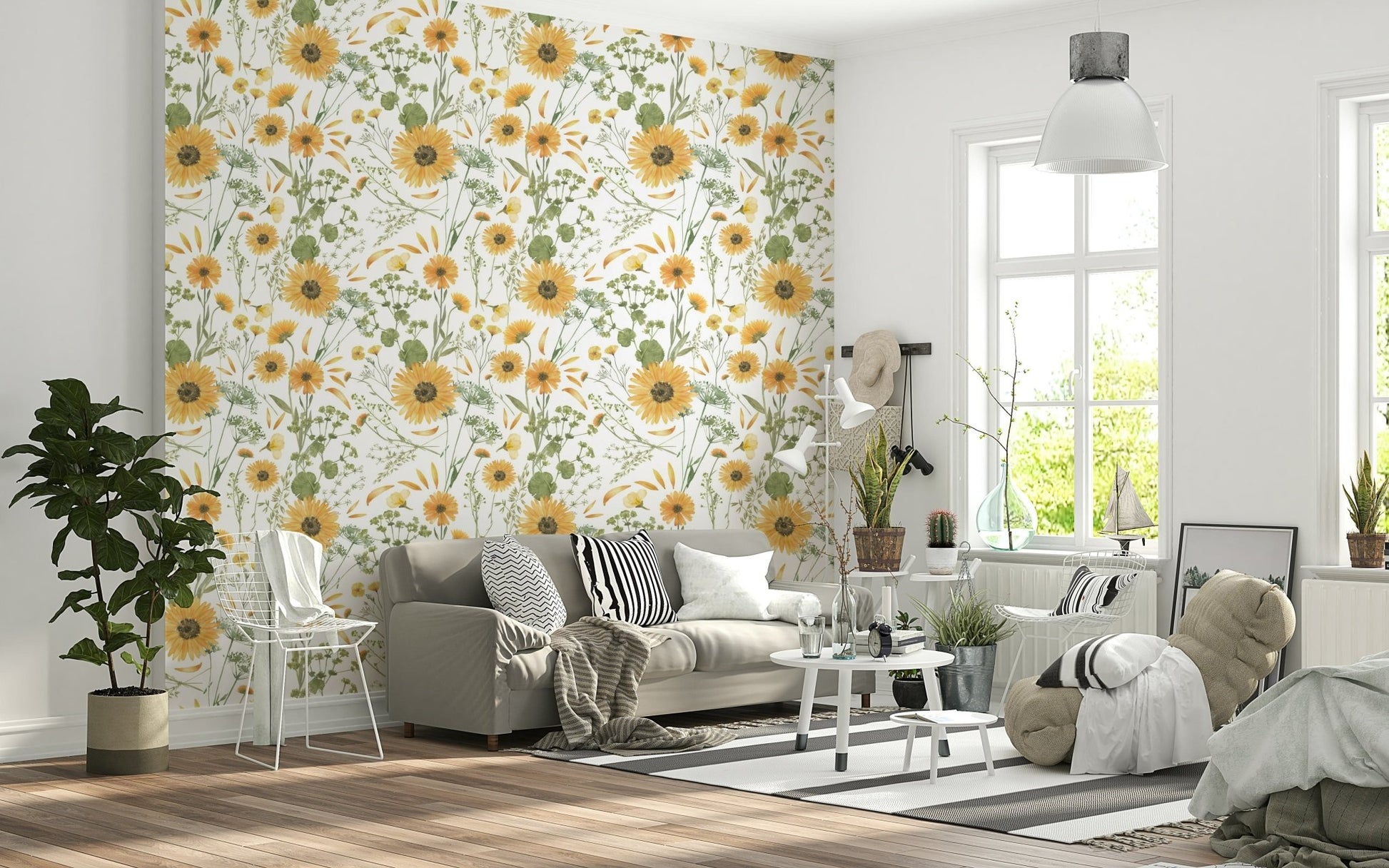 Whimsical Wildflower Dream mural, airy spring blossoms.