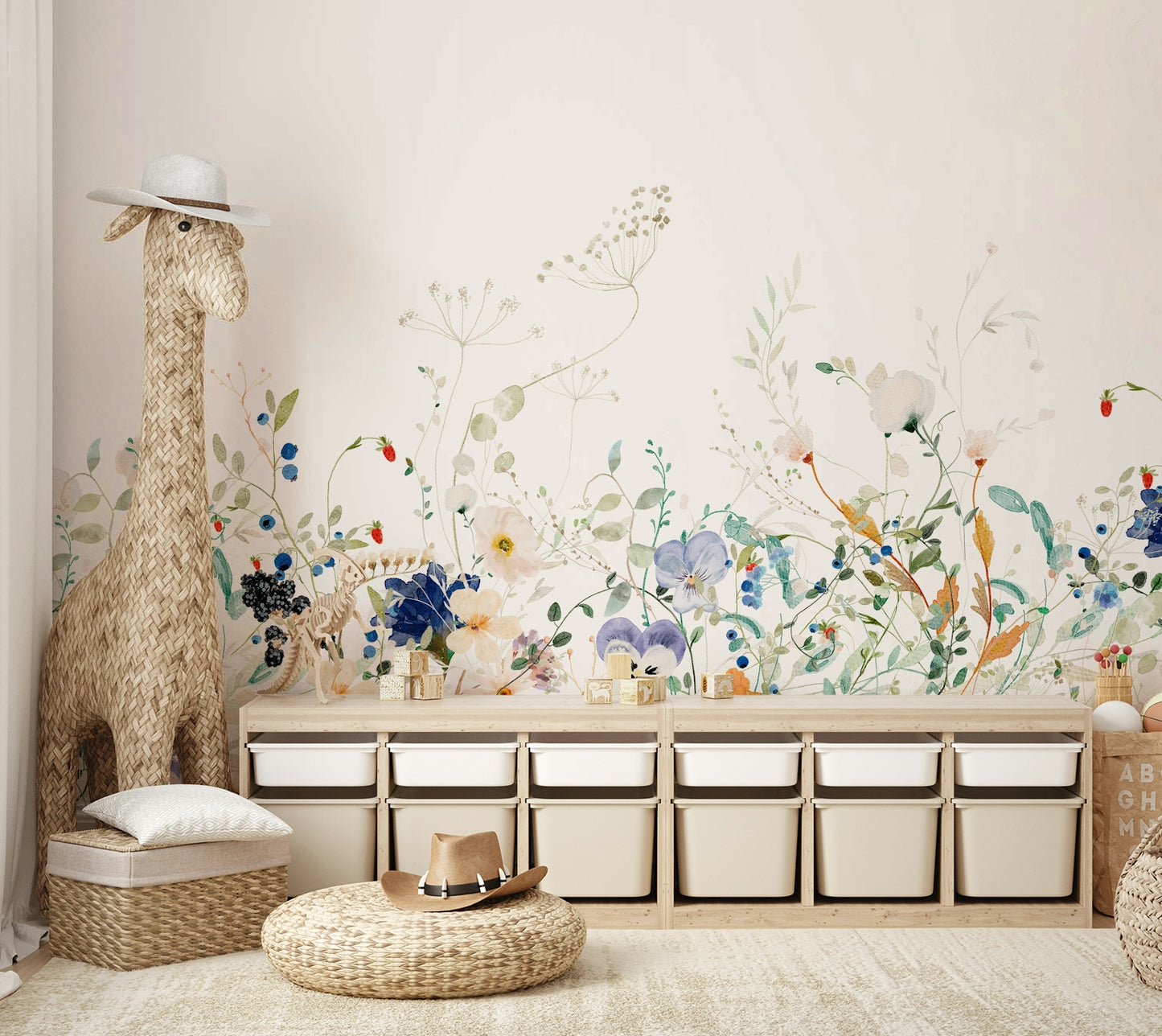 Hand-painted flower mural wallpaper

