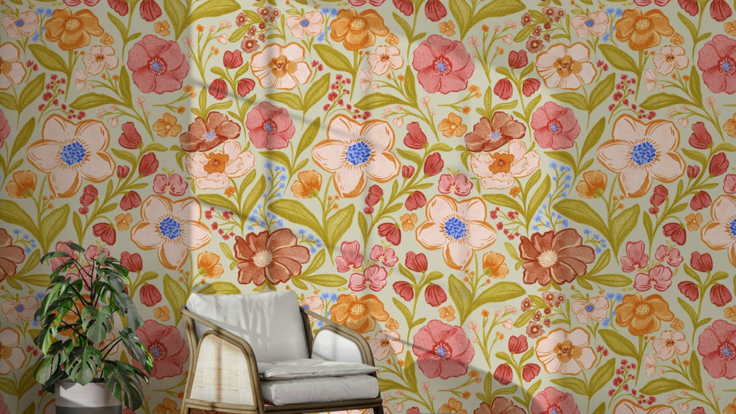 Watercolor wildflower meadow wallpaper design

