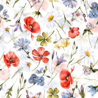 Beautiful Botanical Serenity wallpaper for walls illustrating painted field blooms.