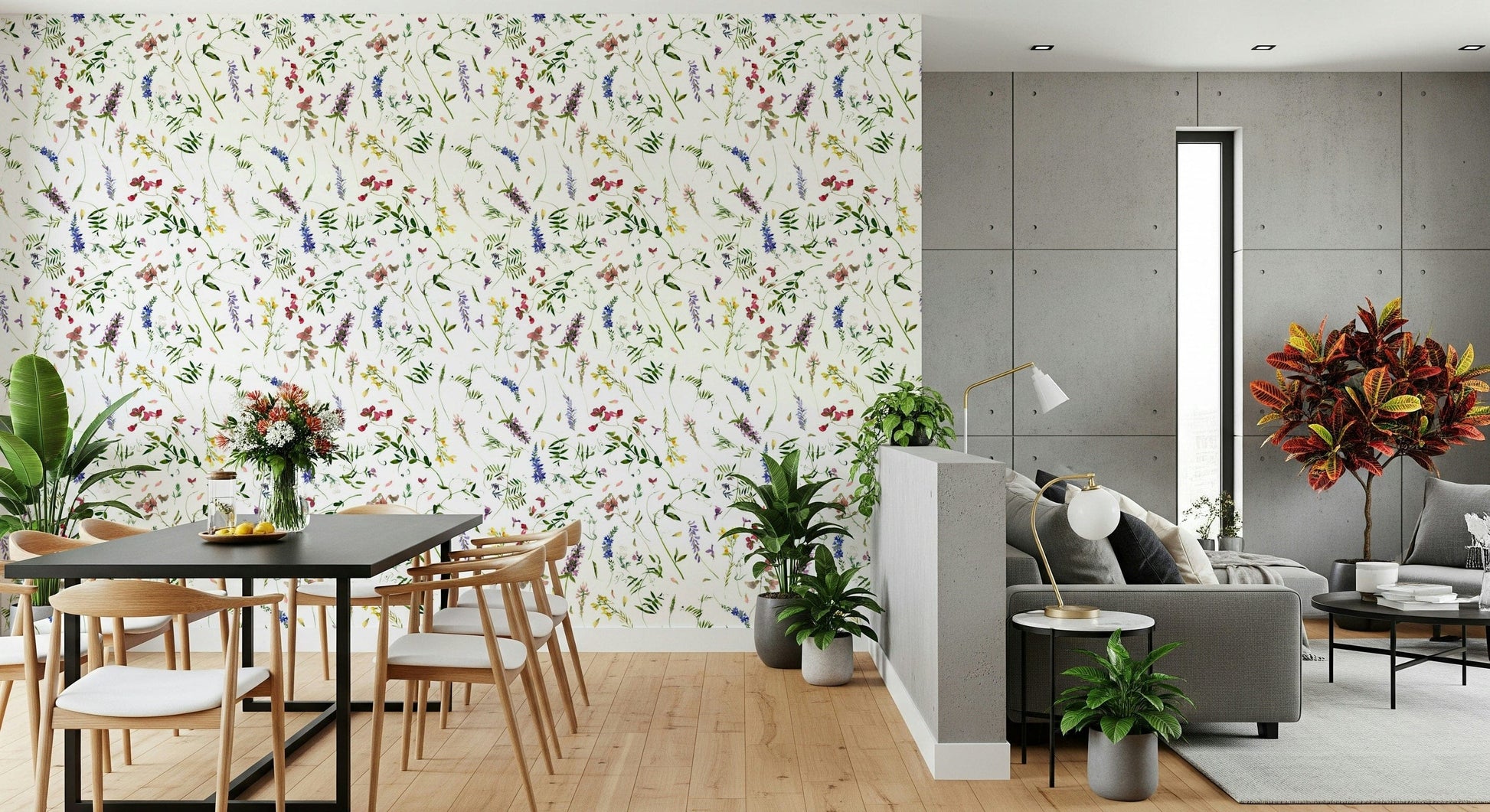Meadow print Watercolor Wildest Wildflower Dreams wallpaper for walls.
