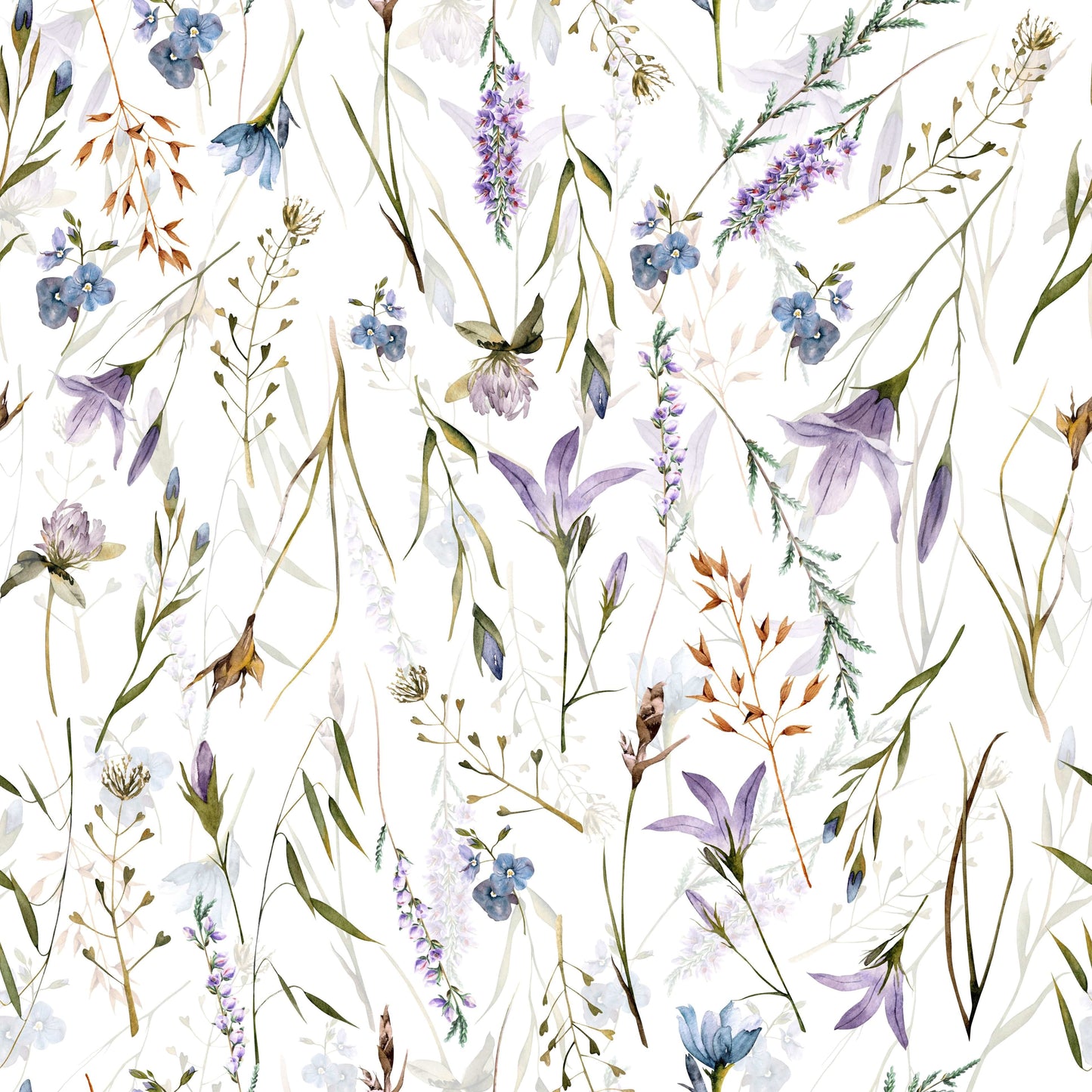 Nature inspired Watercolor Spring Wildflower Meadow background print.