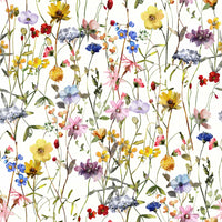 Elegant meadow wildflower wall covering, vibrant hues and greenery.