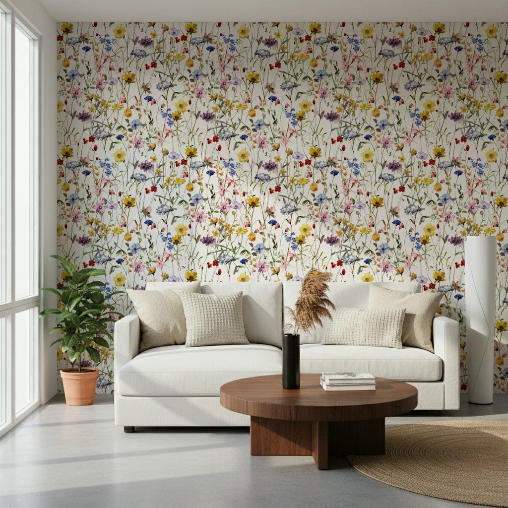 Watercolor Wildflower Whimsy Meadow, gorgeous floral sketch wall paper.
