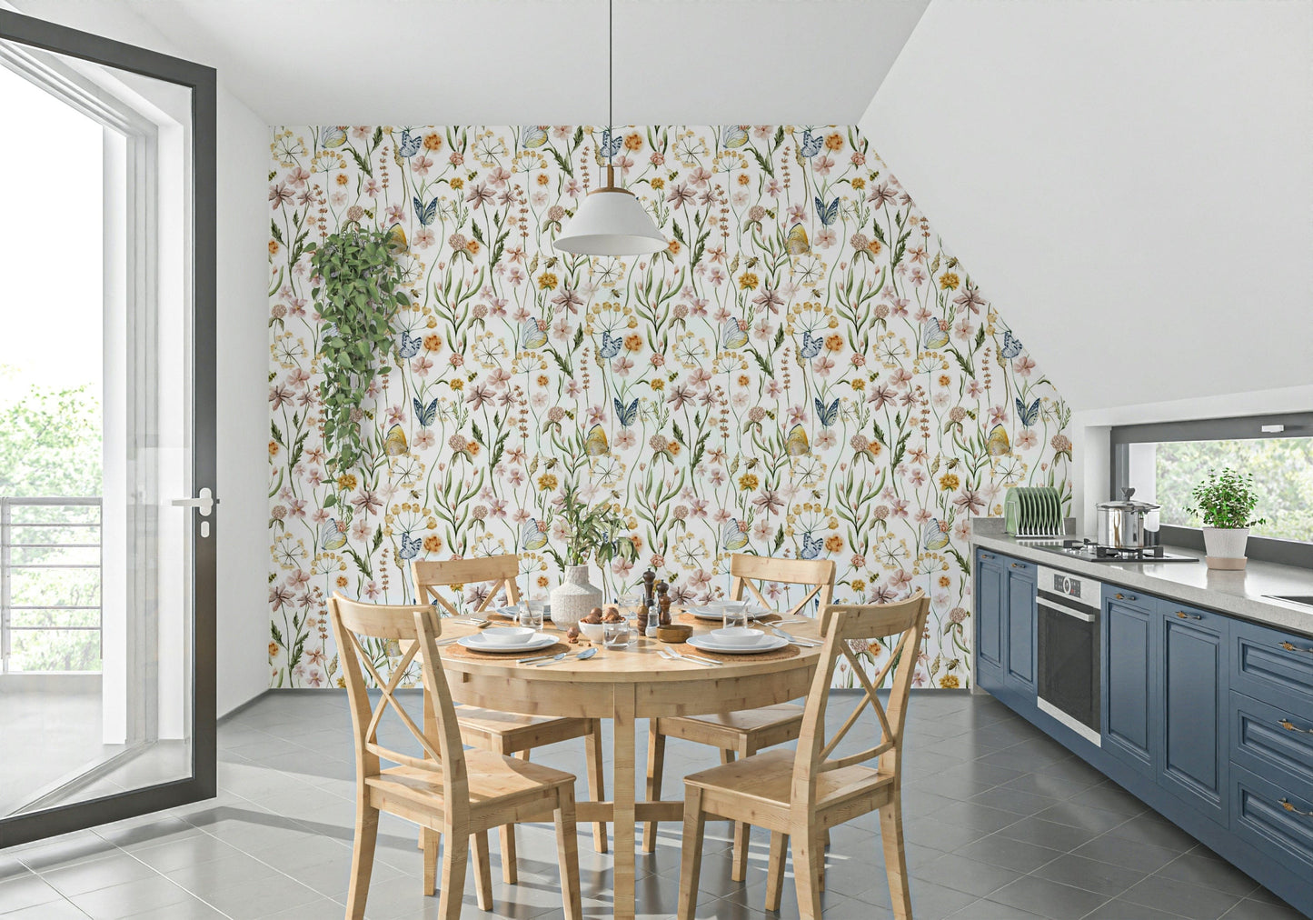Charming Wildflower Whispers wallpaper for walls, depicting a vibrant field.