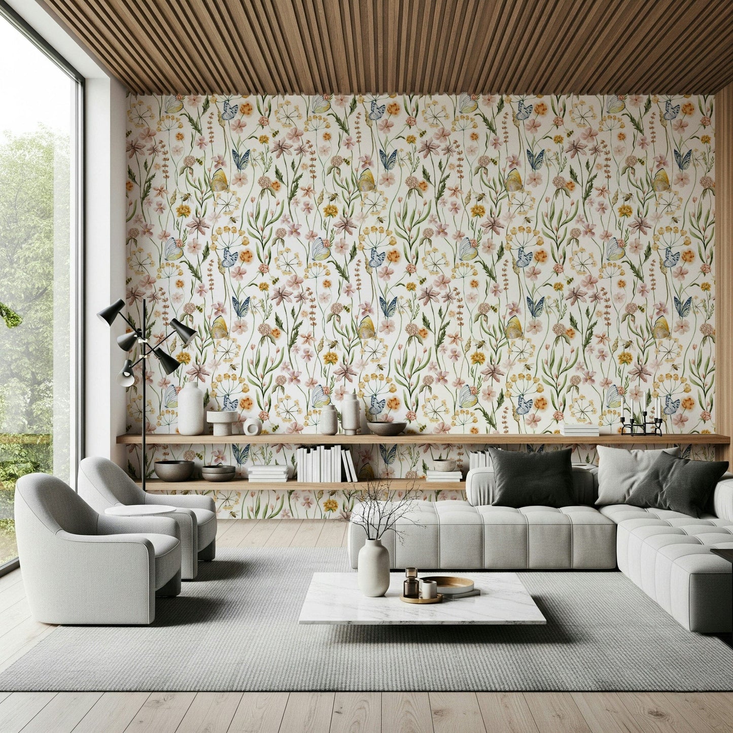 Wildflower Whispers pattern, intricate details, perfect for a subtle accent wall.