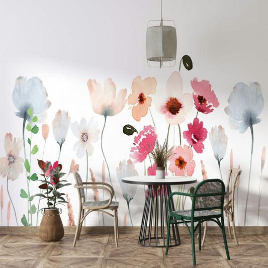Akvarell väggmålning med vildblommor