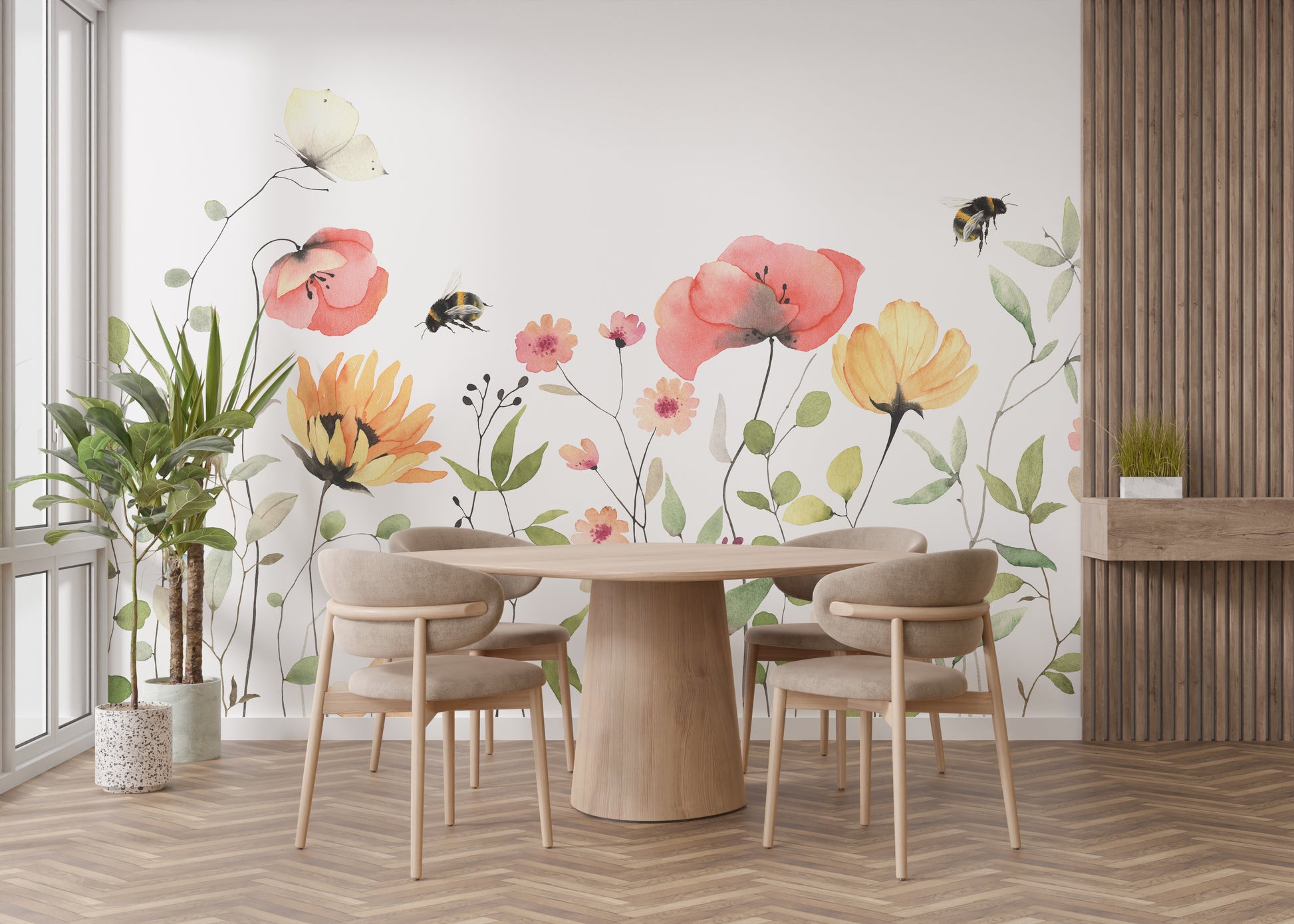 Watercolor Wildflower wallpaper for renters
