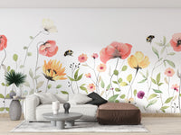 Watercolor Wildflower peel and stick wallpaper