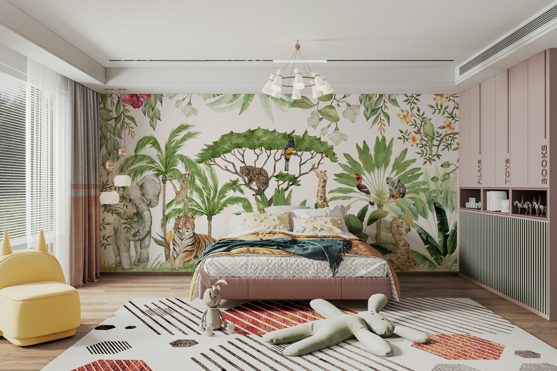 Soft nature wall mural with animals

