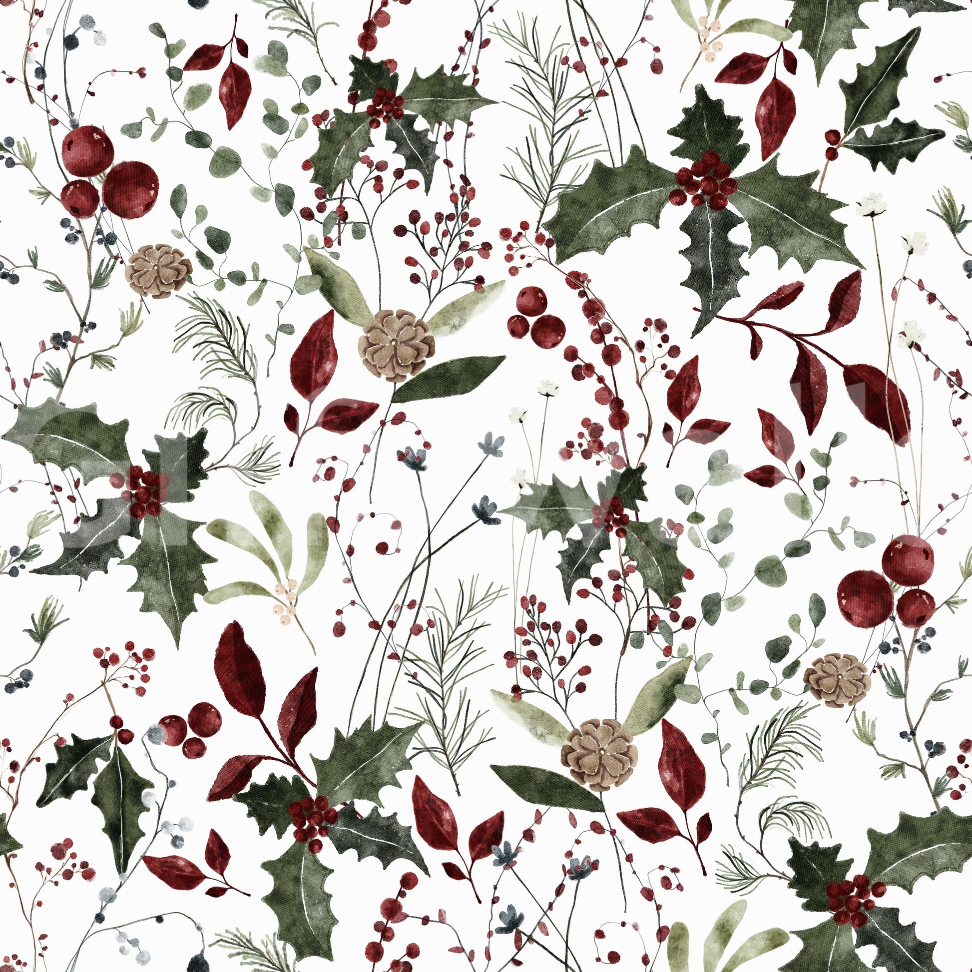 Botanical illustration wallpaper for walls with berries.