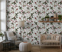 Elegant holiday wall mural featuring dark red berries.