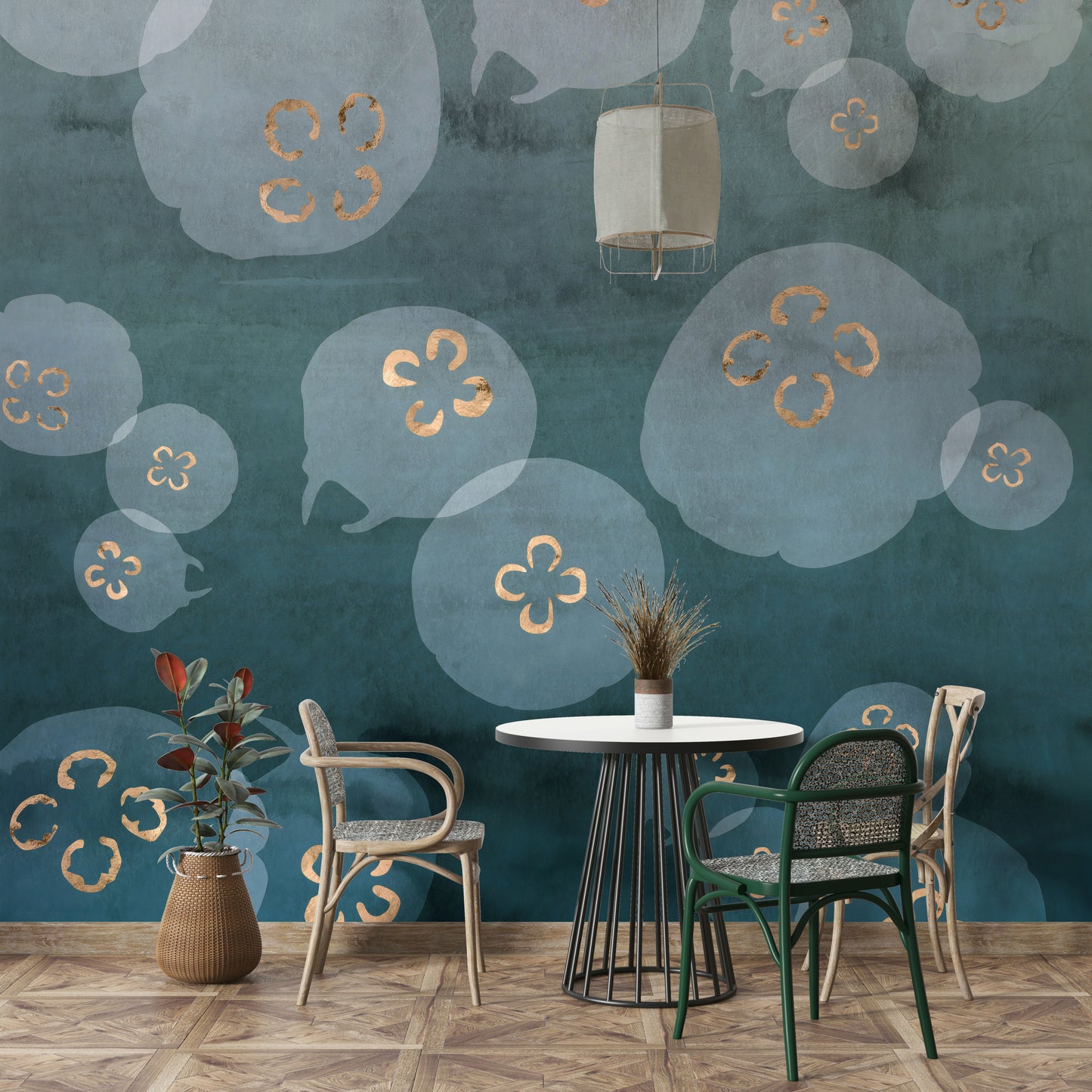 Watercolour Jellyfish - Petrol Wall Mural with soft jellyfish design.

