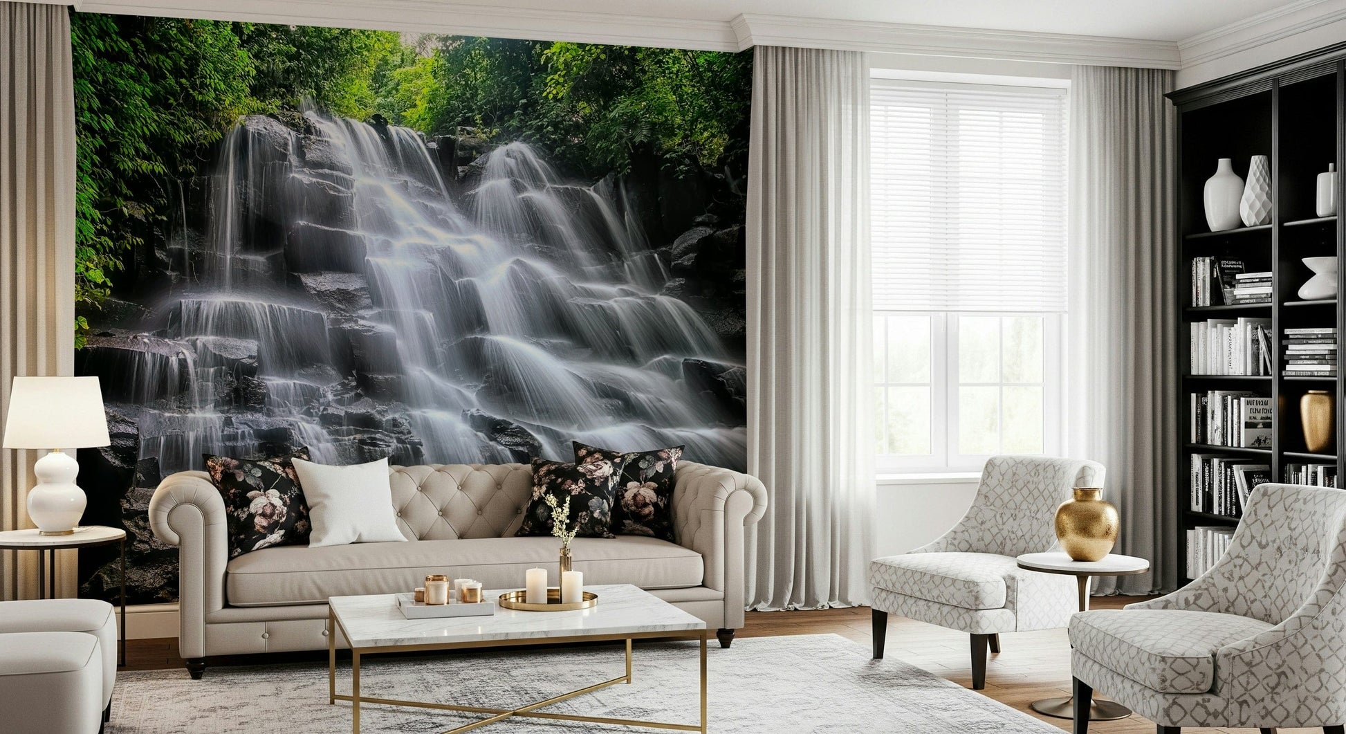 Hidden paradise valley Cascading Serenity wall mural design.