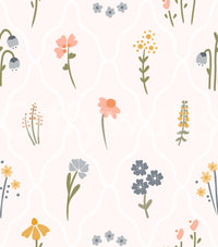 Vintage flower field wall wallpaper design

