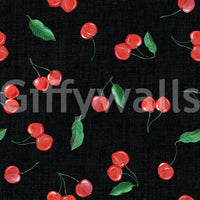 Black-themed wallcovering with artistic cherry pattern

