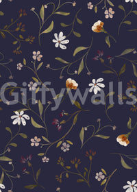 Whimsical wall art with scattered floral elements

