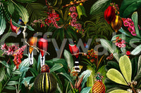 Lush tropical foliage mural creating an exotic ambiance.

