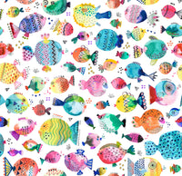 Under-the-sea themed wallpaper with bright and friendly puffer fish.

