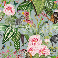 Botanical wallpaper with subtle tones, bringing the jungle indoors.

