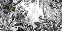 Monochrome jungle vista mural for adding style and depth to any room.

