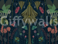 Lush, dreamlike night garden mural for living rooms or bedrooms.

