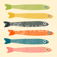 Vintage-inspired fish wall mural for kitchens and dining rooms.

