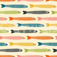 Colorful fish wallpaper on cream background for a retro touch.

