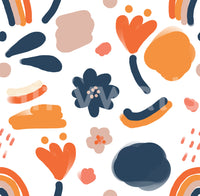 Colorful floral wallpaper for walls in bold, retro style.

