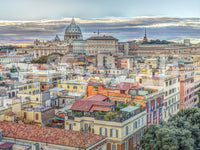 Rooftop view of Vatican City mural with domed basilica

