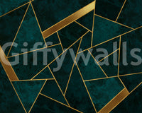 Mid-century inspired geometric mural in dark teal

