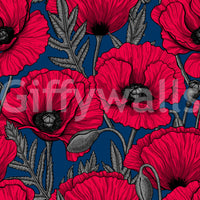 Bright red poppies wallpaper with dark blue contrast

