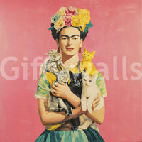 Cat lover’s artistic wall mural with botanical accents

