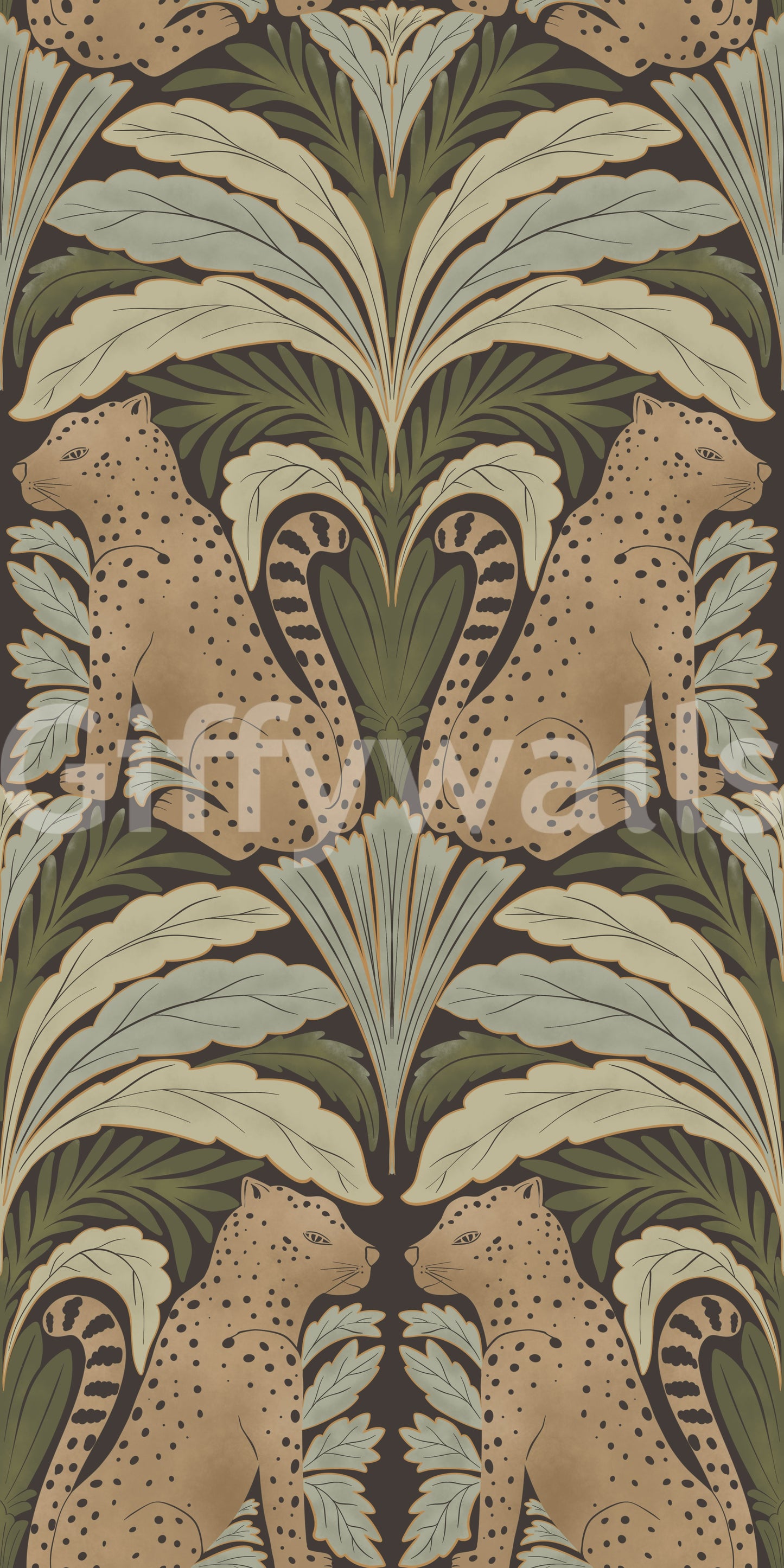 Leopard's Lair: Botanical Symmetry Wallpaper⁠