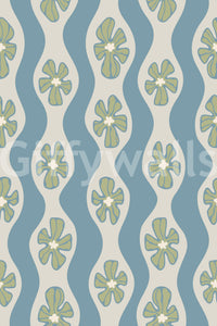 Ripple floral wallpaper in calming cottage blue

