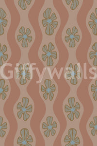 Cozy retro flower wallpaper in mocha mousse colorway


