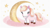 Blush pastel wall mural with pony and celestial stars

