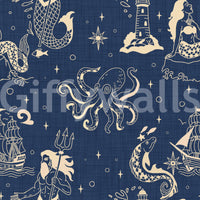 Story-rich nautical wallpaper in blue
