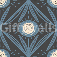 Retro wall design with blue floral motifs
