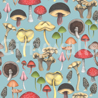 Playful wall mural with mushrooms
